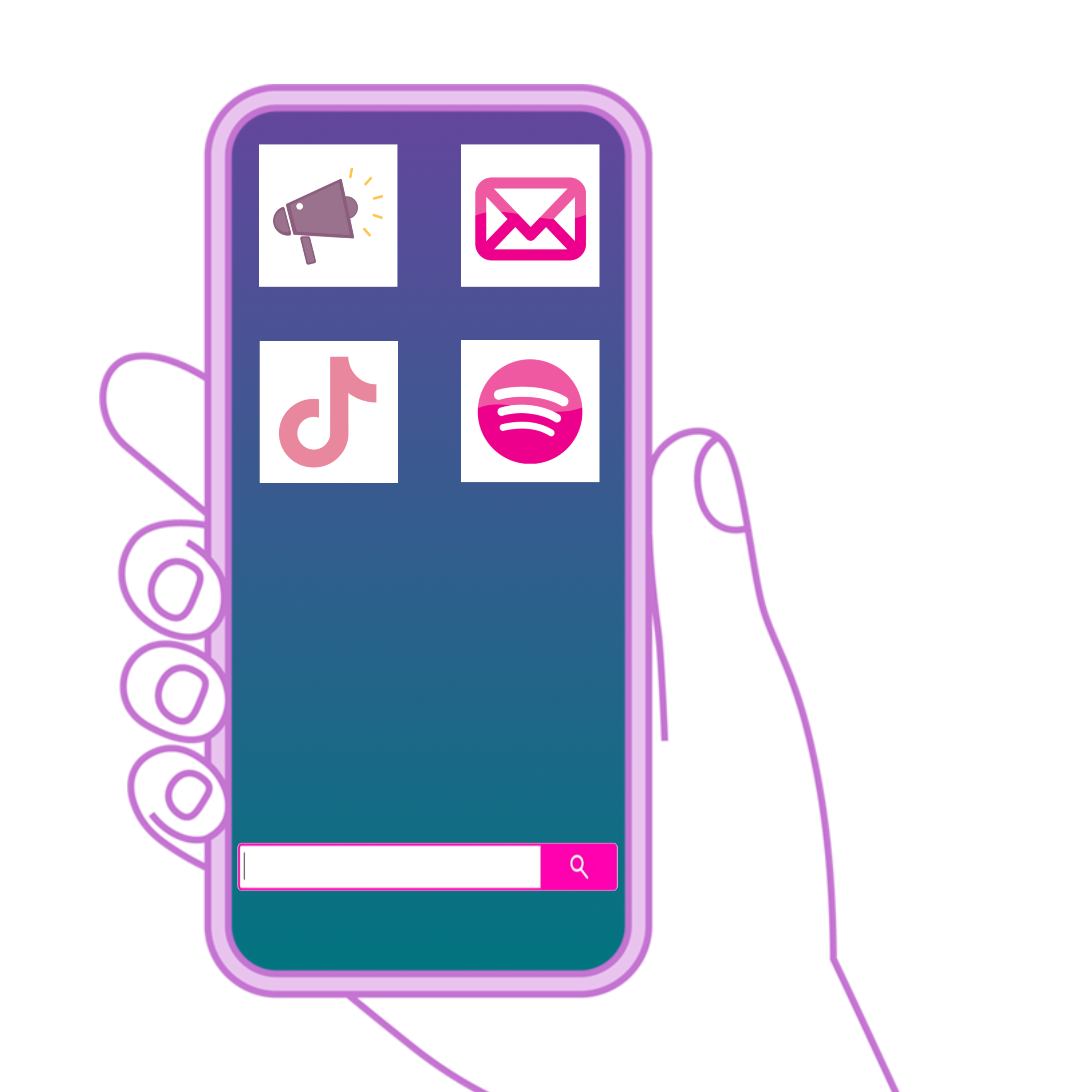 The Outlaw's illustrated phone with announcement, email, TikTok, and Spotify icons